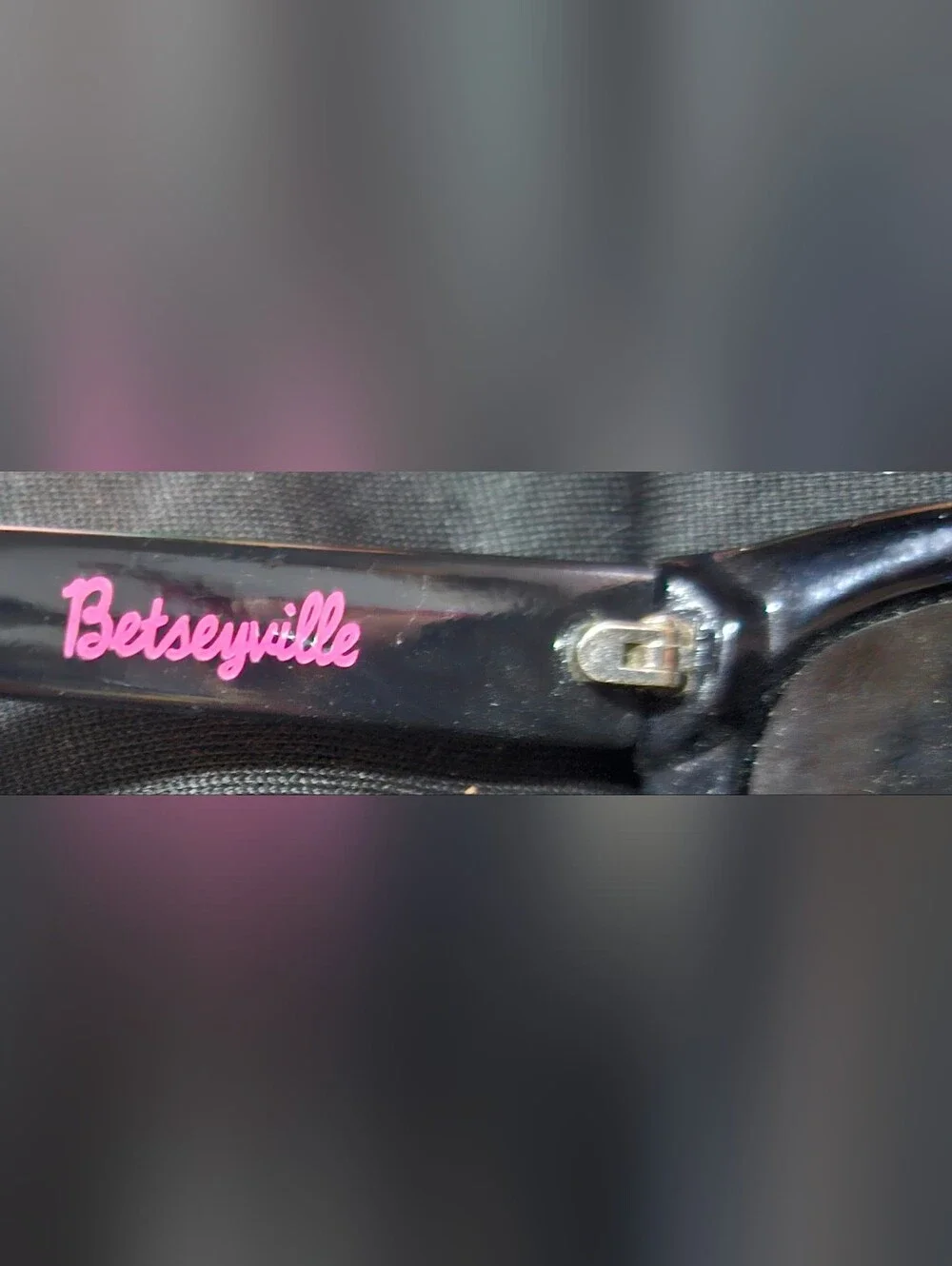Betsey Johnson Bestsyville Designer Black Sunglasses with Pink Logo